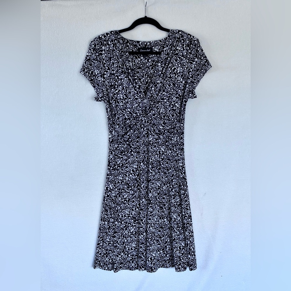Connected Apparel Woman’s Black White Sleeveless Sheath Dress Knee Length Sz 12